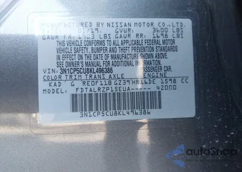 2019 Nissan Kicks S z USA, uszkodzony, nr VIN 3N1CP5CU8KL496386